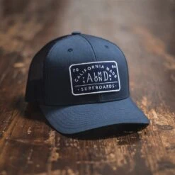 Navy Almond Trucker Hat -Almond Surfboards Shop Almond Navy Trucker web