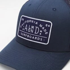 Navy Almond Trucker Hat -Almond Surfboards Shop Almond trucker patch hat detail 1