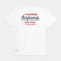 Surf Shop Tee | White -Almond Surfboards Shop Surf Shop Tee WHT BK 72dpi