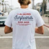Surf Shop Tee | White 1 Surf Shop Tee | White -Almond Surfboards Shop almond surfboards surf shop wht